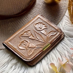 tan leather floral wallet