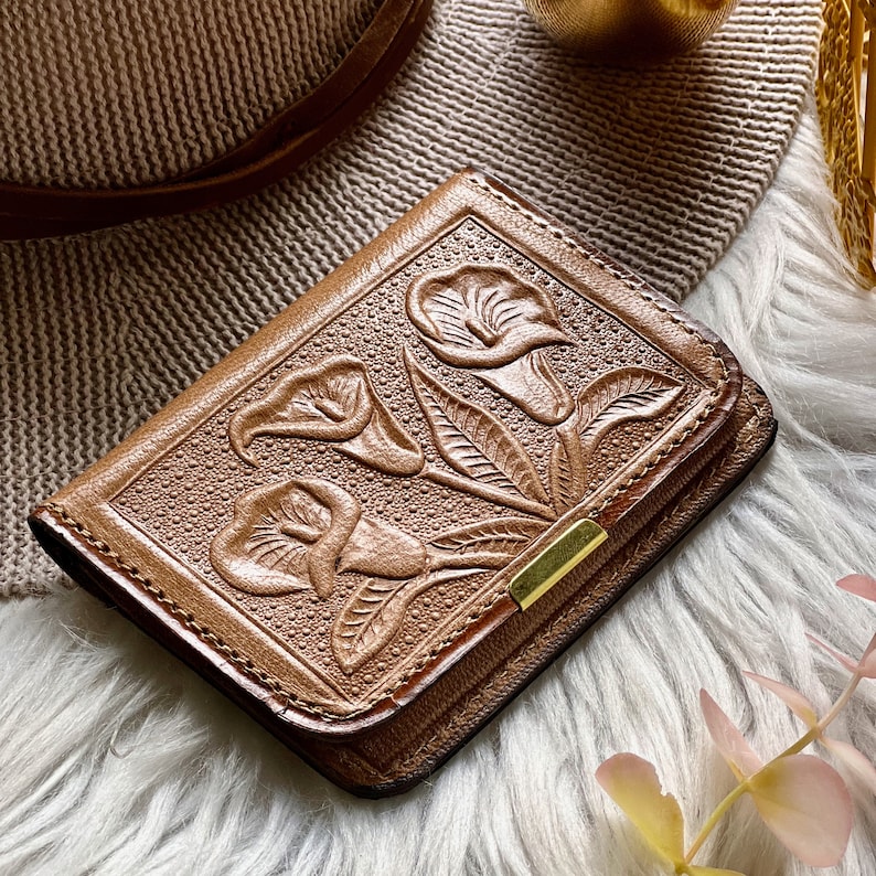 tan leather floral wallet