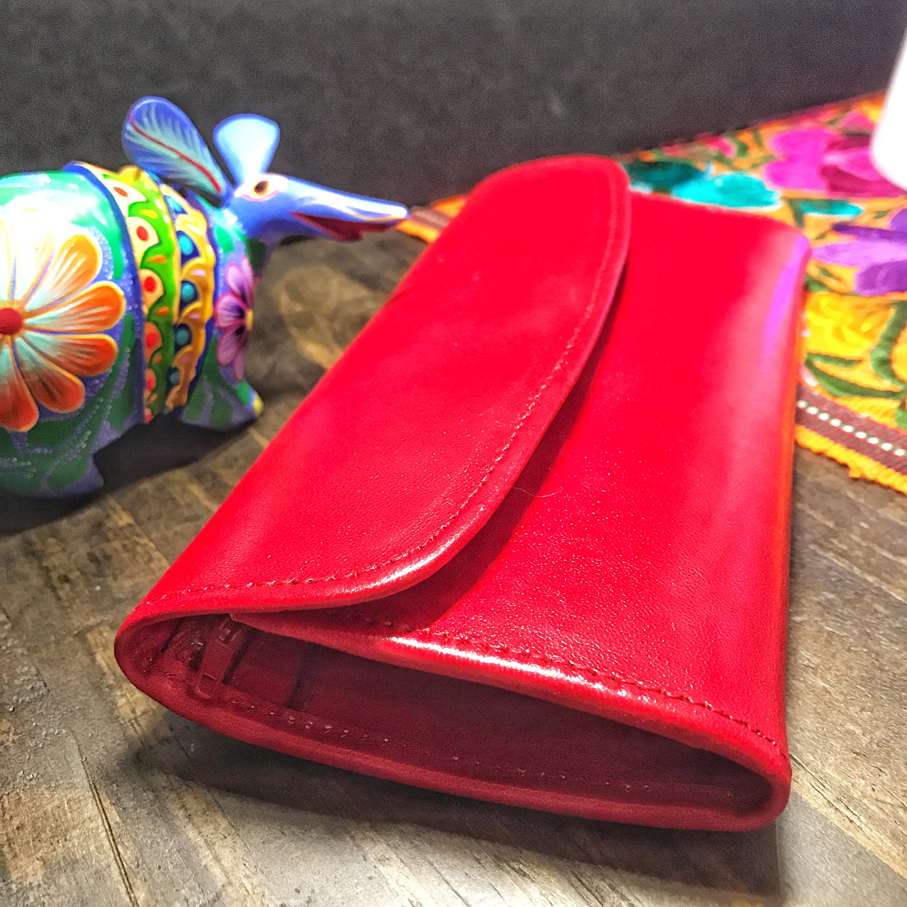 Red Leather Wallet, Bohemian Wallet, Genuine Leather Wallet, Women's