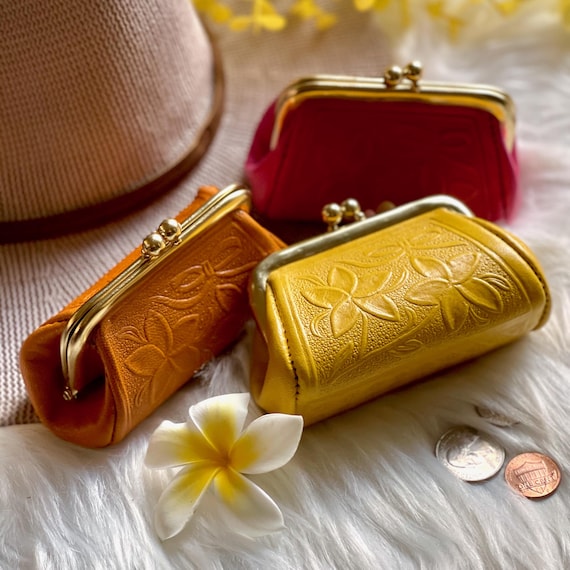 Vintage Style Leather Clasp Coin Purse • Handmade Floral Design