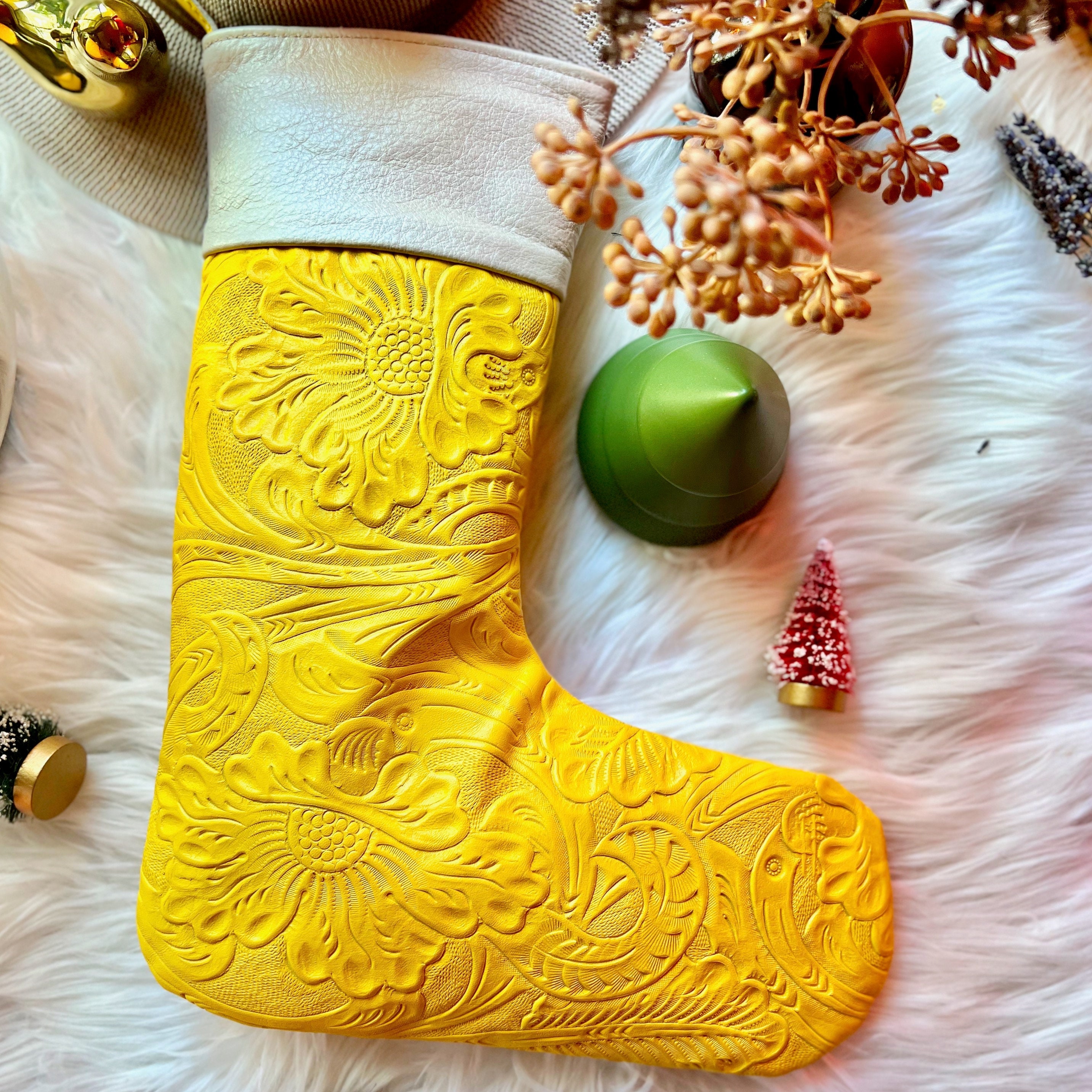 Embossed leather Christmas Stockings • Personalized Christmas