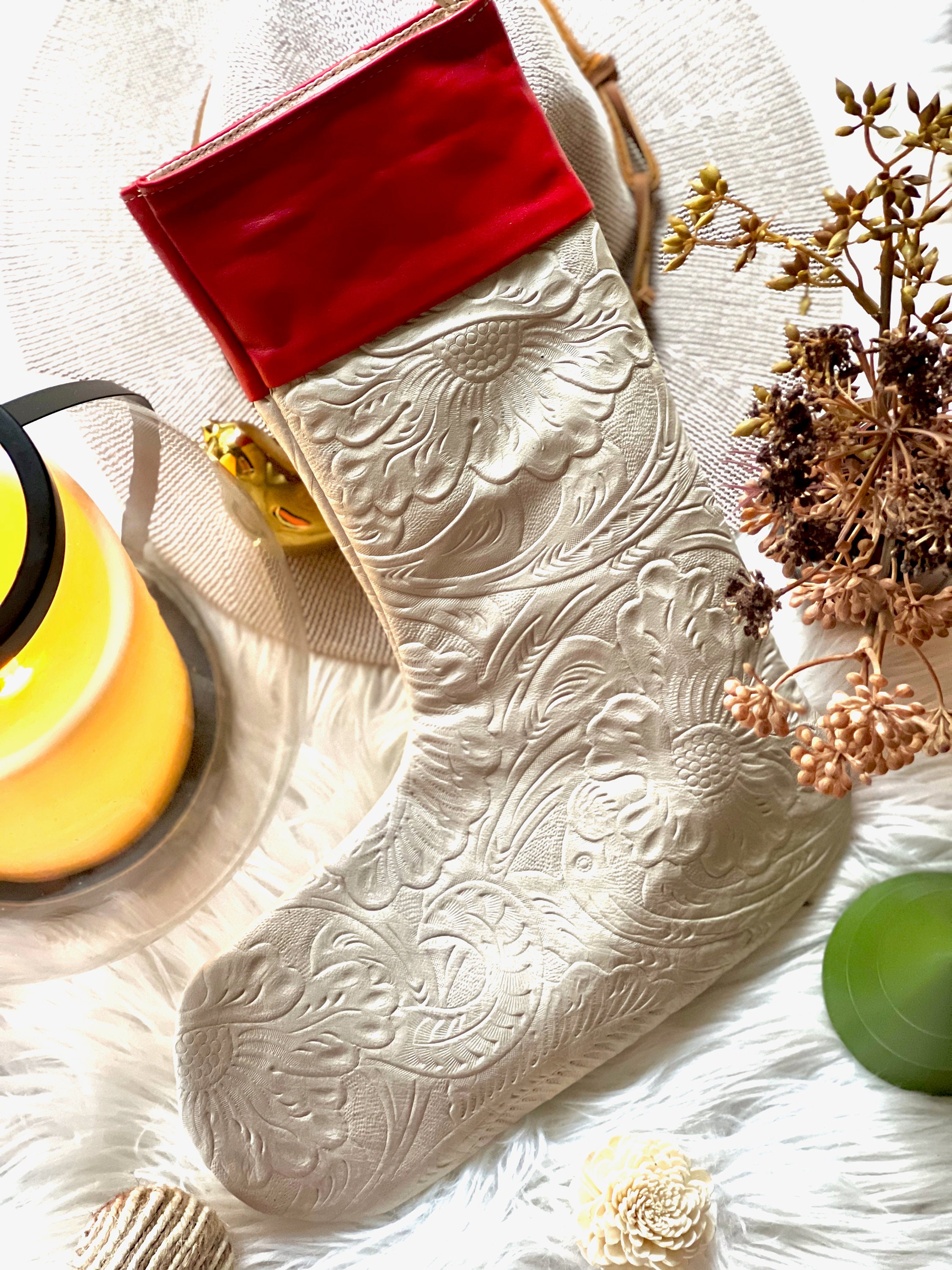 Embossed leather Christmas Stockings • Personalized Christmas