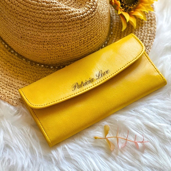 Engraved Leather Trifold Wallet: Personalized Boho Women's Gift