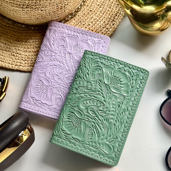 Tooled Leather Passport Cover with AirTag Pocket: Handmade Travel Wallet