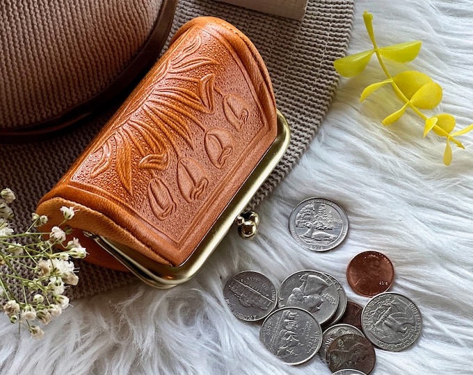Handmade Leather Kiss Lock Coin Purse: Vintage Style Change Purse