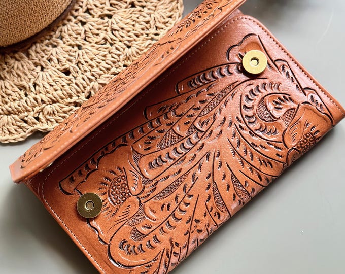 Family Passport Holder for 4 • Tooled Leather Travel Wallet • Boho Western Passport Cover • Personalized Gift for Her