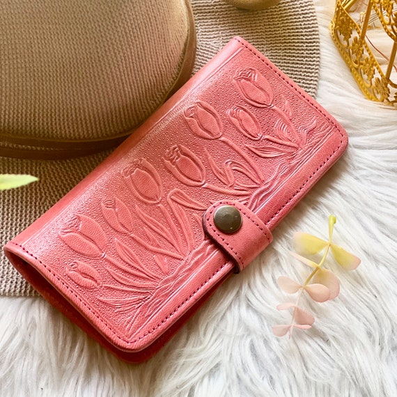 Embossed Leather Bifold Wallet: Floral Women's Wallet, Birthday Gift