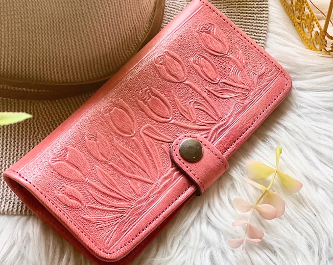 Leather embossed bifold wallets for women •  women's  leather wallets • cute floral wallets for woman • birthday gifts for her