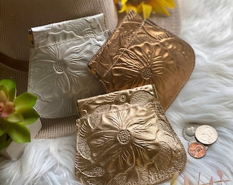 Handmade Embossed Leather Coin Purse – Small Vintage Change Pouch