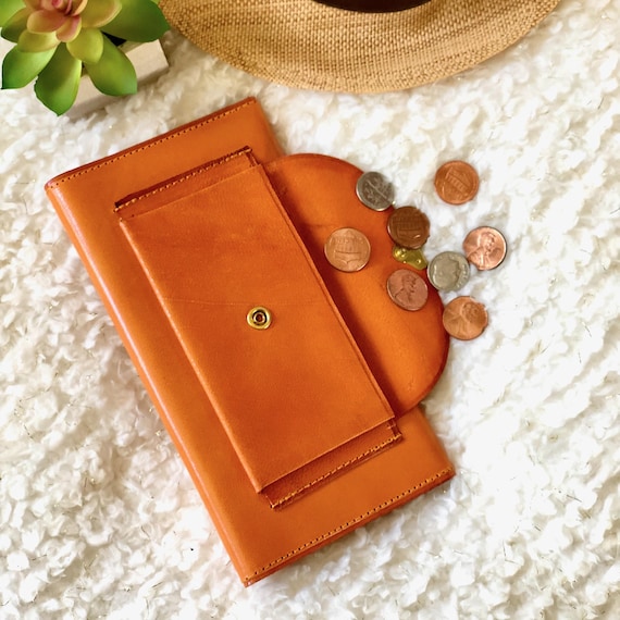 Slim Leather Wallet for Women with Clasp • Vintage Style, Personalized Handmade Wallet