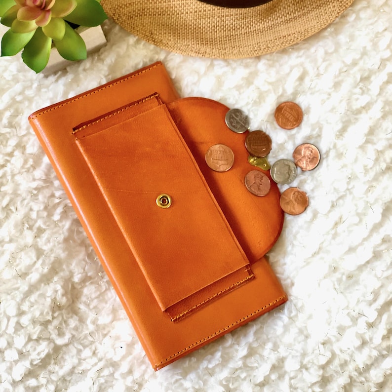 Slim Leather Wallet for Women with Clasp • Vintage Style, Personalized Handmade Wallet image 9