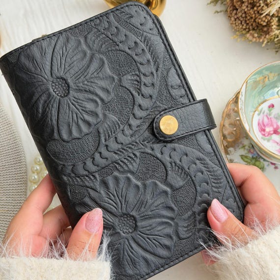 Personalized Embossed Leather Cash Envelope Wallet, Budget Binder with 10 Envelopes