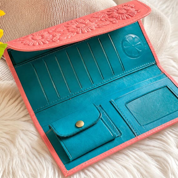 Handmade Tooled Sunflower Leather Wallet • Floral Women's Wallet