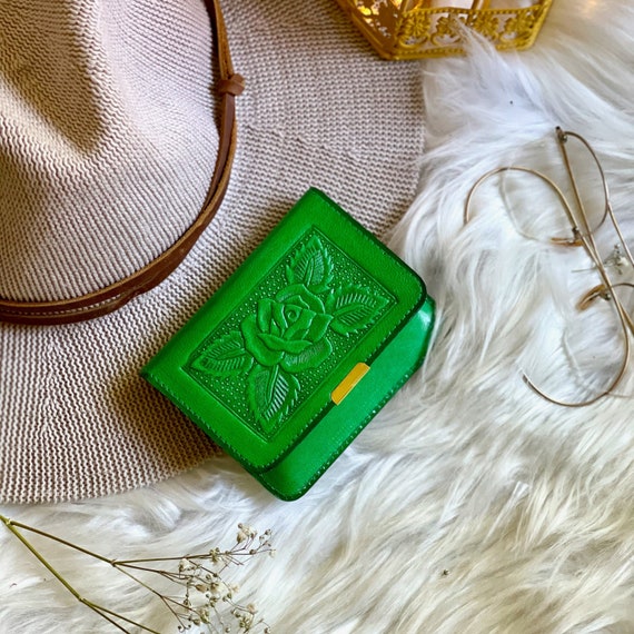 Handmade Embossed Leather Wallet for Women: Minimalist Purse, Monogram Gift