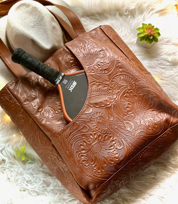 Leather Pickleball Tote Bag: Personalized Boho Gym & Court Bag