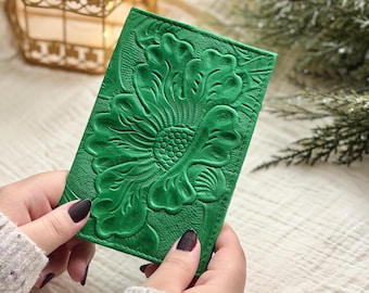 Embossed Leather Passport Holder - Handmade Floral Passport Cover