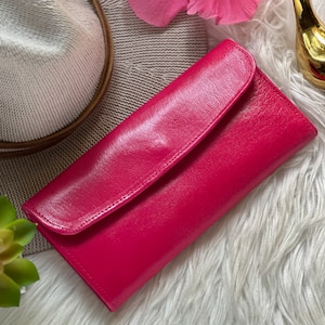 Cute Hot Pink Authentic Leather Wallets for Women • Leather Credit Card Wallets • Personalized Wallers as Gifts for her