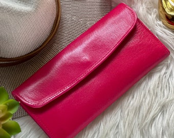 Cute Hot Pink Authentic Leather Wallets for Women • Leather Credit Card Wallets • Personalized Wallers as Gifts for her