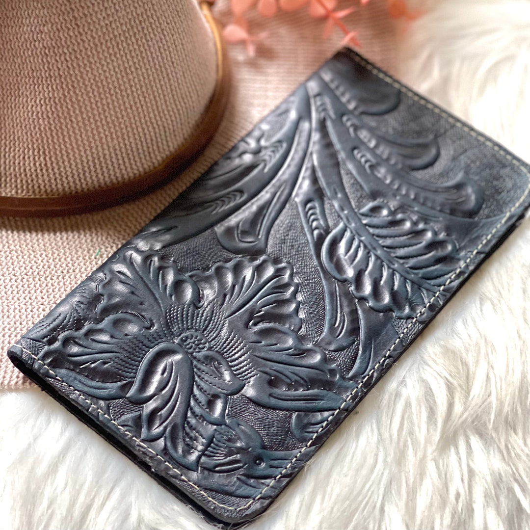 Tooled Leather Checkbook Wallet Western Gifts Leather Checkbook Cover ...