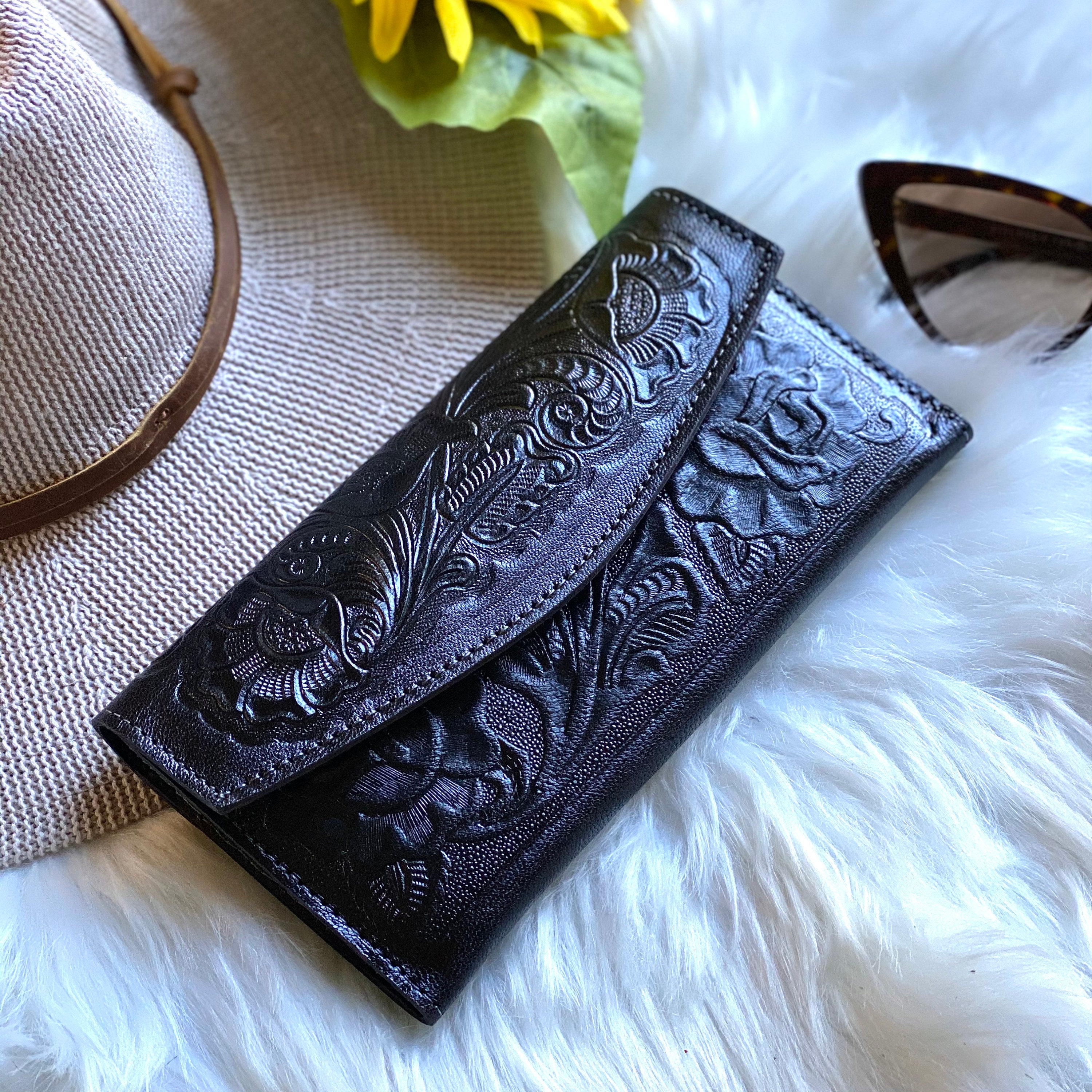 Handmade Leather wallets for women • western wallet woman • tooled