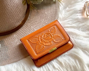 Handmade Leather Small Wallet for Women: Vintage Embossed Design
