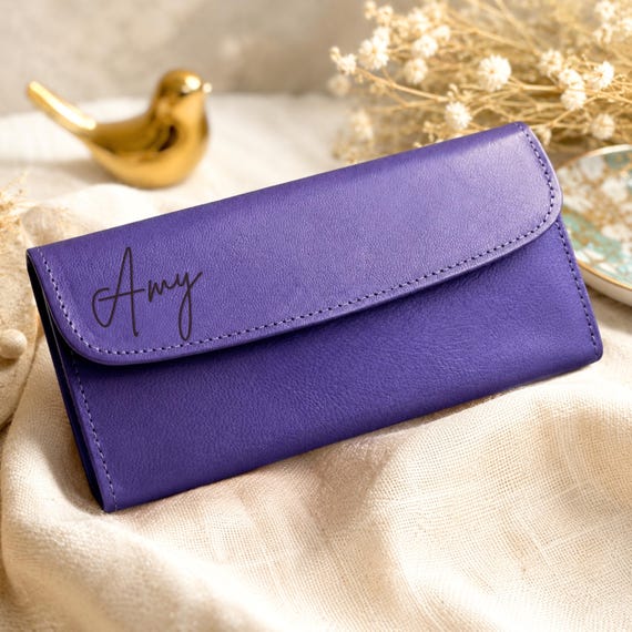 Personalized Goat Leather Wallet for Women, Engraved Name, Quote, or Handwriting