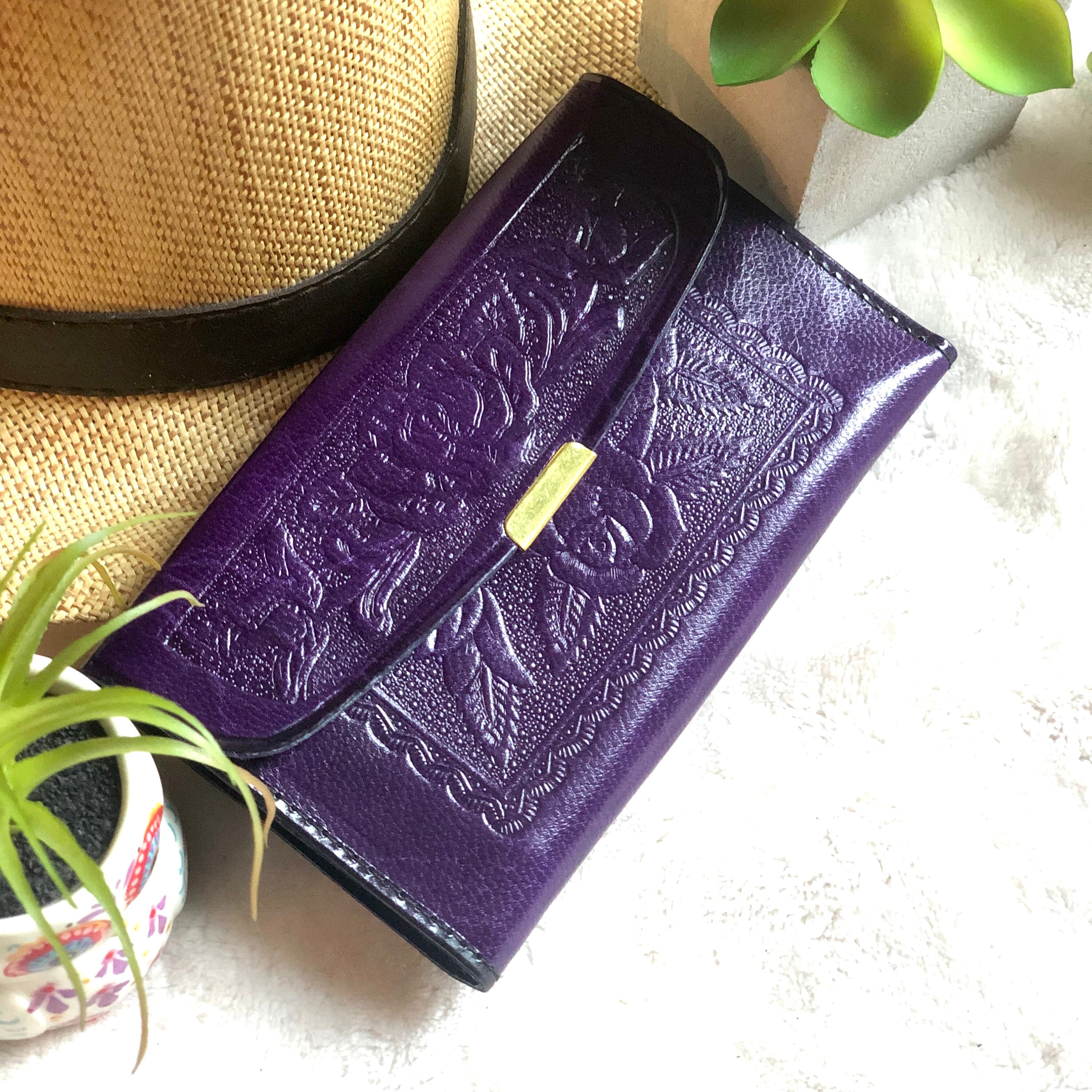 Black leather woman wallet*Purple leather woman wallet*floral*leather