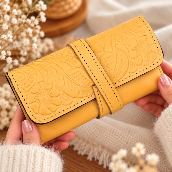 Floral Leather Cable Organizer, Embossed Leather Tech Organizer, Cord Storage Case, Travel Electronics Organizer, Gift for Her