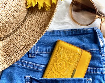 Small Leather Wallet for Women • Boho Minimalist Slim Wallet • Sustainable Genuine Leather Gift for Her or Mom