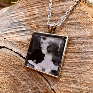 Pendant with CUSTOM PHOTO - necklace included - SQUARE 1” photo setting