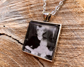Pendant with CUSTOM PHOTO - necklace included - SQUARE 1” photo setting