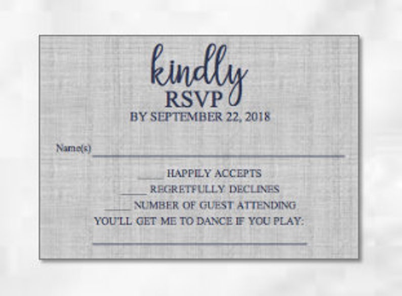 Digital or Printed Grey and Navy Wedding Invitation with RSVP card Customizable