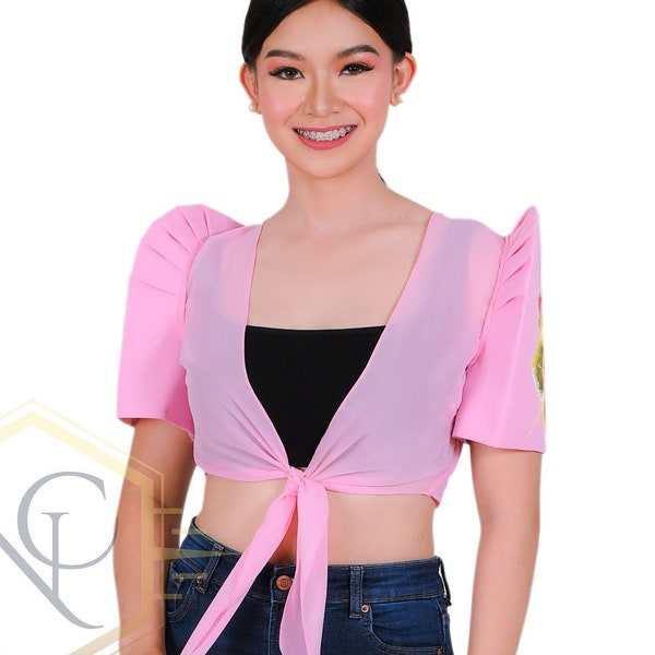 FILIPINIANA CHIFFON BOLERO Hand-painted Philippine National Costume - Pink