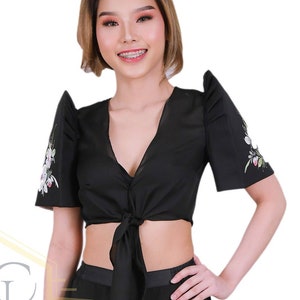 FILIPINIANA CHIFFON BOLERO Hand-painted Philippine National Costume - Black