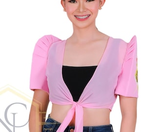 FILIPINIANA CHIFFON BOLERO Hand-painted Philippine National Costume - Pink