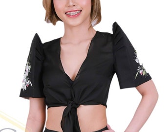 FILIPINIANA CHIFFON BOLERO Hand-painted Philippine National Costume - Black