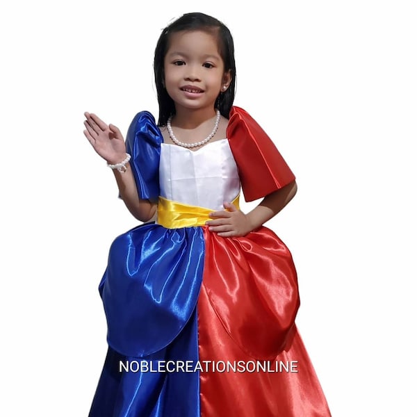 KIDS FILIPINIANA Ball Gown Philippine Flag Inspired Mestiza SantaCruzan National Costume Maria Clara Baro at Saya Barong Tagalog