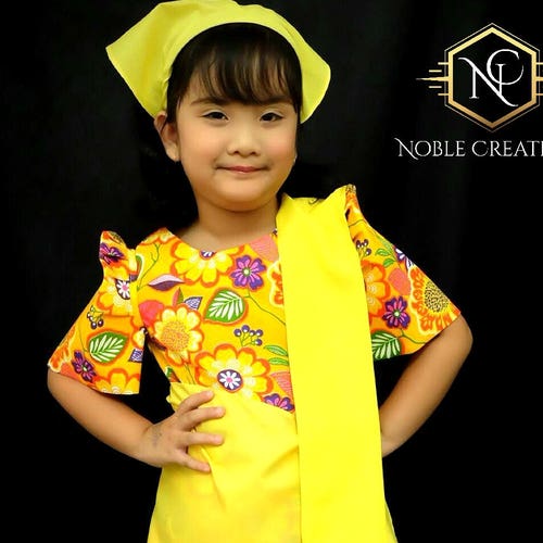 KIDS FILIPINIANA DRESS Floral Patadyong Philippine National Costume ...