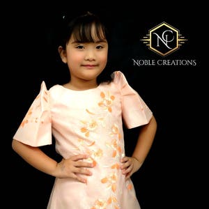 KIDS FILIPINIANA DRESS Handpainted Mestiza Gown SantaCruzan Philippine National Costume Maria Clara Baro at Saya Barong Tagalog - Peach