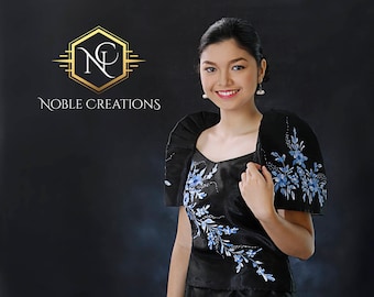 FILIPINIANA DRESS Handpainted Mestiza Gown - Black