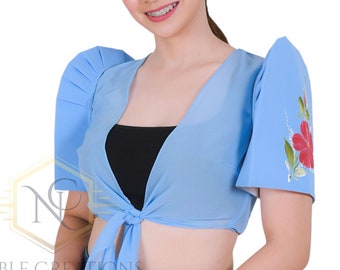 FILIPINIANA CHIFFON BOLERO Hand-painted Philippine National Costume - Sky Blue