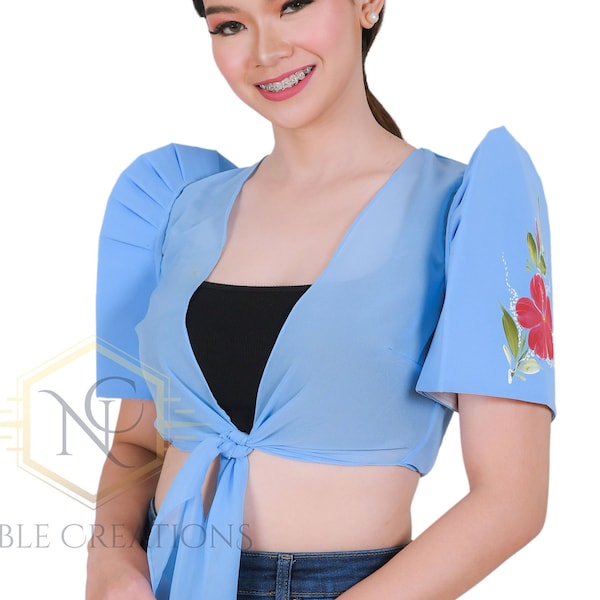 FILIPINIANA CHIFFON BOLERO Hand-painted Philippine National Costume - Sky Blue