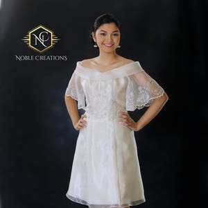 FILIPINIANA Dress BARONG TAGALOG Philippine National Costume Embroidered Silk Organza Beige image 1
