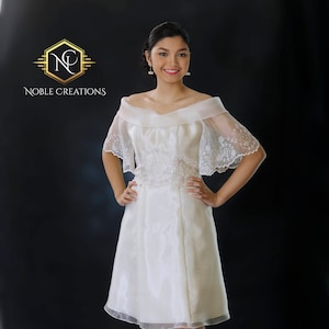 FILIPINIANA DRESS Embroidered Ruffled Hem Knee Length Dress Philippine National Costume Maria Clara Baro at Saya Filipino Beige Etsy