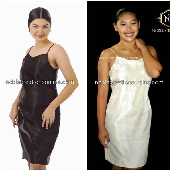 FILIPINIANA Base DRESS Knee Length Strap Silk/Organza Philippine National Costume - Beige/Black/Gray