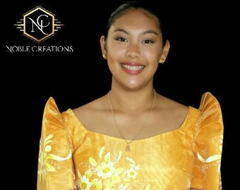 FILIPINIANA DRESS Handpainted Mestiza Gown Philippine National Costume - Gold