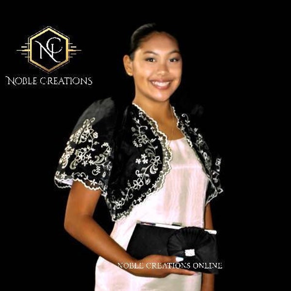 FILIPINIANA Embroidered BOLERO Philippine National Costume - Black