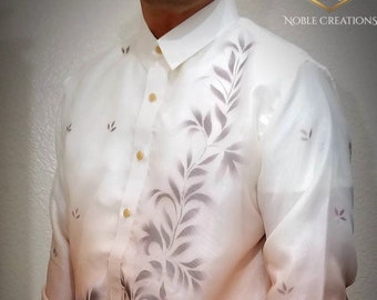 BARONG TAGALOG with Inner Lining Philippine National Costume FILIPINIANA Filipino Formal Dress For Men - Light Brown