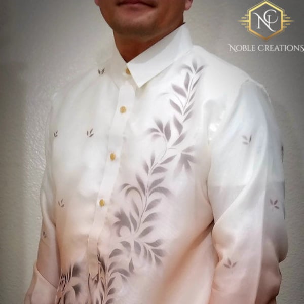 BARONG TAGALOG with Inner Lining Philippine National Costume FILIPINIANA Filipino Formal Dress For Men - Light Brown