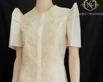 Modern FILIPINIANA Ladies BARONG TAGALOG Blouse In Mestiza Sleeves -  Maria Clara Philippine National Costume For Women